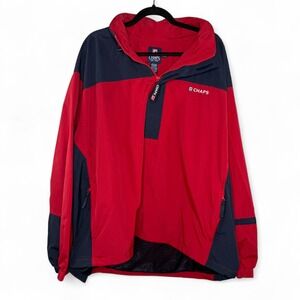 Vintage Chaps Red Navy Hooded Half Zip Anorak Windbreaker Jacket XXL 90s Y2K